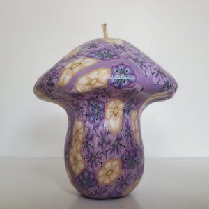 Mushroom Candle Handmade Floral Hippie Psychedelic Lilac Purple Pastel Cottagey